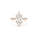 14K Gold 4.00 Carat Lab Grown Marquise Diamond Prong Set Engagement Ring with Diamond Under Halo and Prongs