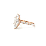 14K Gold 4.00 Carat Lab Grown Marquise Diamond Prong Set Engagement Ring with Diamond Under Halo and Prongs