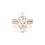 14K Gold 4.00 Carat Lab Grown Marquise Diamond Prong Set Engagement Set with Diamond Under Halo and Prongs