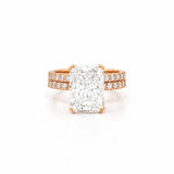 14K Gold 6.50 Carat Lab Grown Radiant Diamond Prong Set Engagement Set with Diamond Under Halo and Prongs