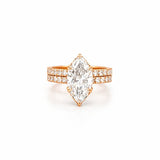 14K Gold 2.50 Carat Lab Grown Marquise Diamond Prong Set Engagement Set with Diamond Under Halo and Prongs