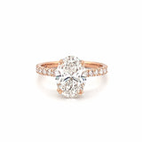 14K Gold 3.00 Carat Lab Grown Oval Diamond Prong Set Engagement Ring with Diamond Under Halo and Prongs