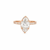 14K Gold 2.50 Carat Lab Grown Marquise Diamond Prong Set Engagement Ring with Diamond Under Halo and Prongs