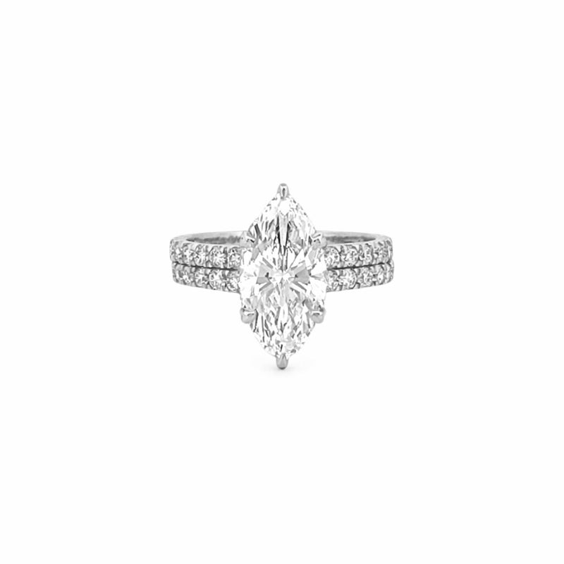 14K Gold 3.00 Carat Lab Grown Marquise Diamond Prong Set Engagement Set with Diamond Under Halo and Prongs
