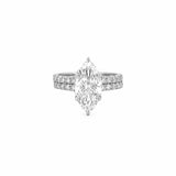 14K Gold 3.00 Carat Lab Grown Marquise Diamond Prong Set Engagement Set with Diamond Under Halo and Prongs