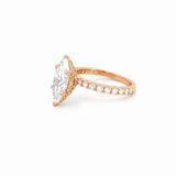14K Gold 3.00 Carat Lab Grown Marquise Diamond Prong Set Engagement Ring with Diamond Under Halo and Prongs