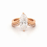 14K Gold 2.00 Carat Lab Grown Slanted Marquise Diamond V Engagement Ring