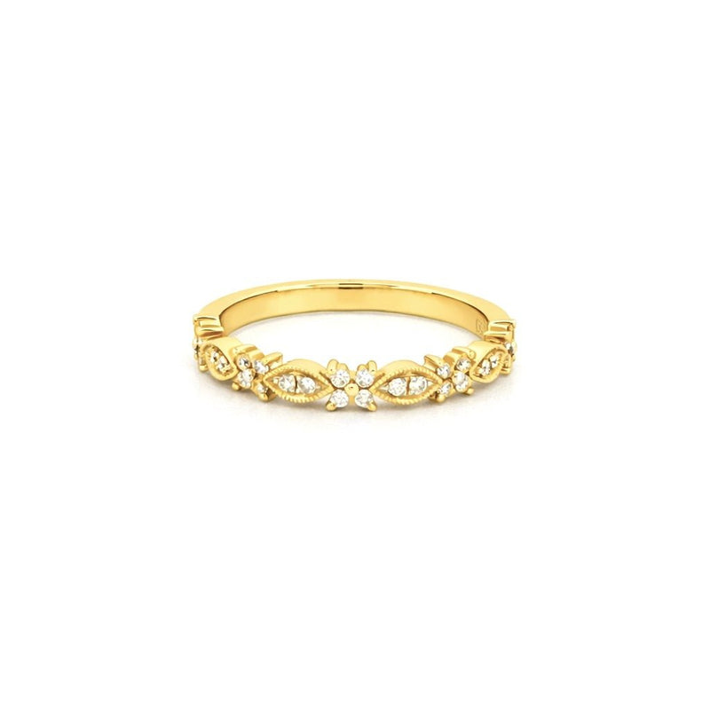 14K Gold Art Deco Flower and Marquise Diamond Fashion Band