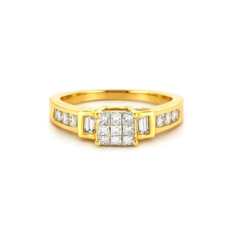14K Gold Princess Pave Center Diamond Invisible Set Basket Engagement Ring