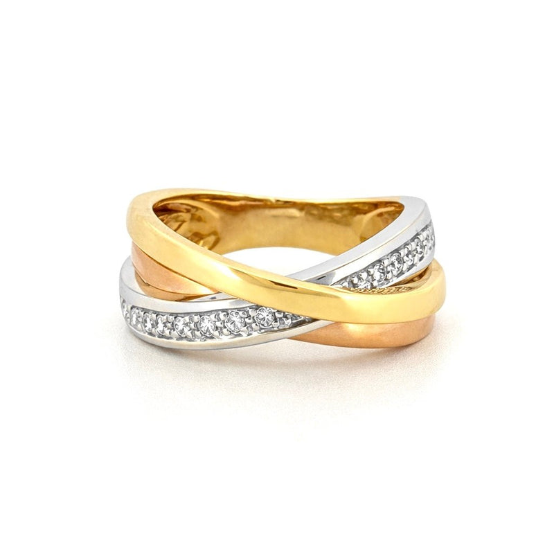 14K Tri Color Crossover Diamond X Band