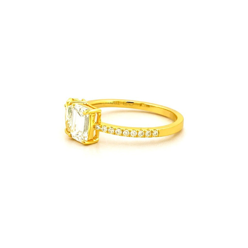 14K Gold 2.00 Carat Lab Grown Prong Set Toi et Moi Pear and Emerald Engagment Ring