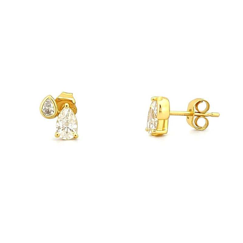 14K Gold Pear Diamond Duo Stud Earrings