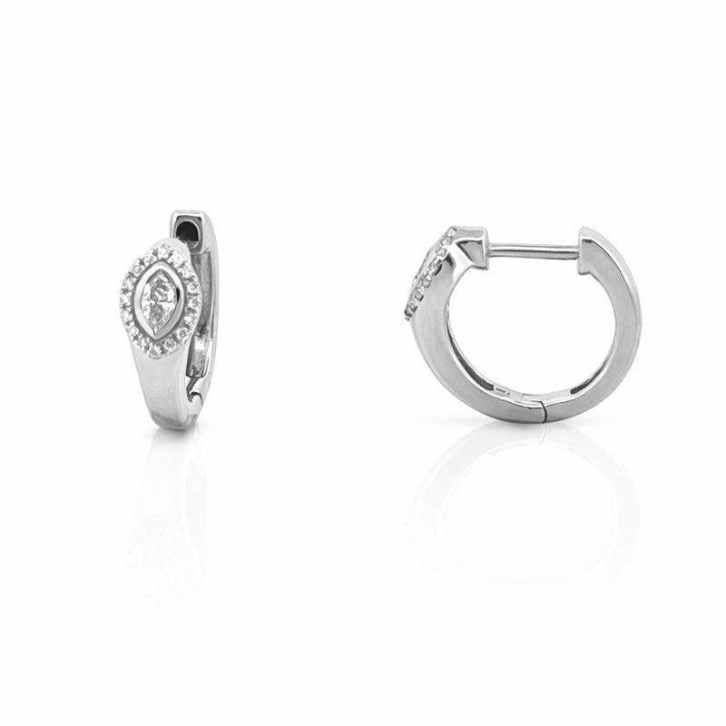 14K Gold Marquise Diamond Bezel Halo Huggie Earrings