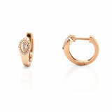 14K Gold Marquise Diamond Bezel Halo Huggie Earrings