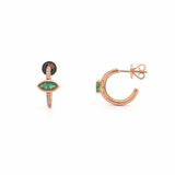 14K Gold Marquise Emerald Bezel Diamond Huggie Earrings