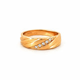 14K Gold Striped Slant Diamond Mens Band