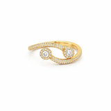 14K Gold Open Duo Round Halo Pave Band