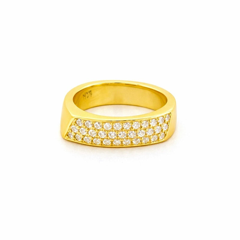 14K Gold Slanted Three Row Flat Diamond Pave Band
