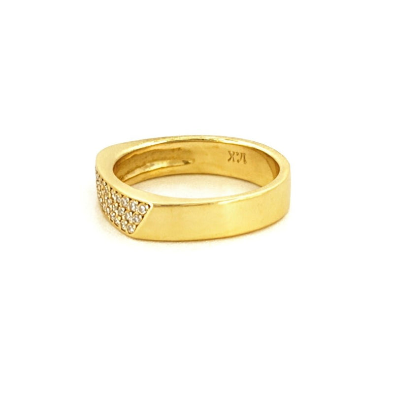 14K Gold Slanted Three Row Flat Diamond Pave Band