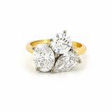 14K Two Tone Gold Three Lab Grown Pear Oval Round Diamond Engagement Ring