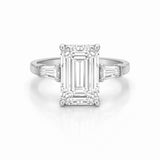 14K Gold Lab Grown Emerald Diamond Baguette Three Stone Engagement Ring