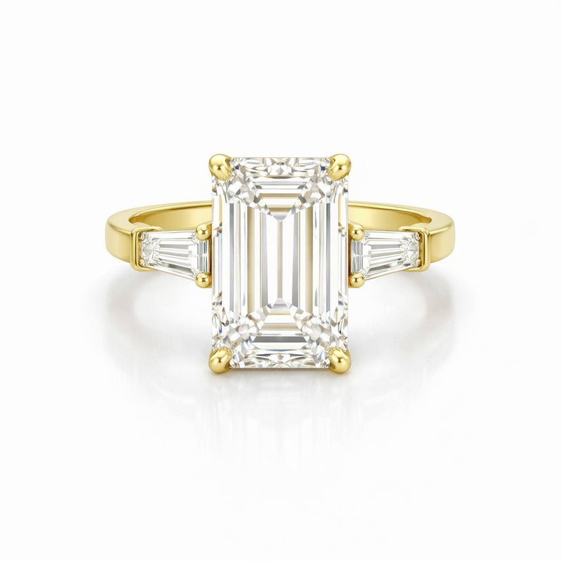 14K Gold Lab Grown Emerald Diamond Baguette Three Stone Engagement Ring