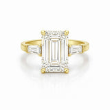14K Gold Lab Grown Emerald Diamond Baguette Three Stone Engagement Ring