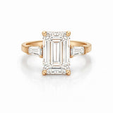 14K Gold Lab Grown Emerald Diamond Baguette Three Stone Engagement Ring