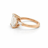 14K Gold Lab Grown Emerald Diamond Baguette Three Stone Engagement Ring