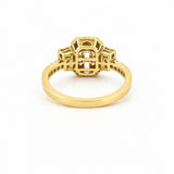 14K Gold Baguette Cluster Diamond Three Stone Halo Engagement Ring