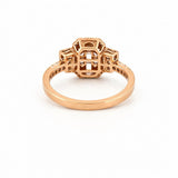 14K Gold Baguette Cluster Diamond Three Stone Halo Engagement Ring