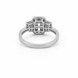 14K Gold Baguette Cluster Diamond Three Stone Halo Engagement Ring