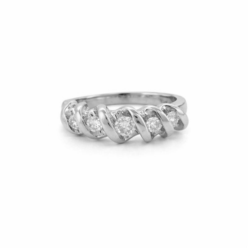 14K Gold Slanted Wide Prong Five Diamond Band