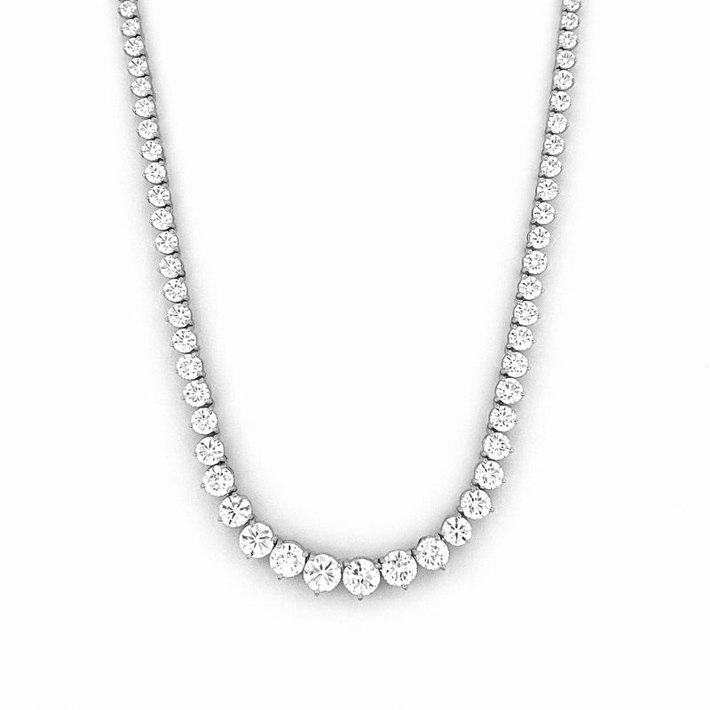 14K Gold Lab Grown 16.50 Carat Round Graduating Diamond Tennis Necklace