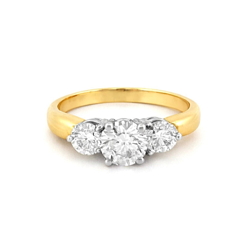 14K Two-Tone Gold 1.10 Carat Natural 3 Stone Round Cut Diamond Basket Engagement Ring