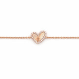 14K Gold Fluted Heart Diamond Charm Bracelet