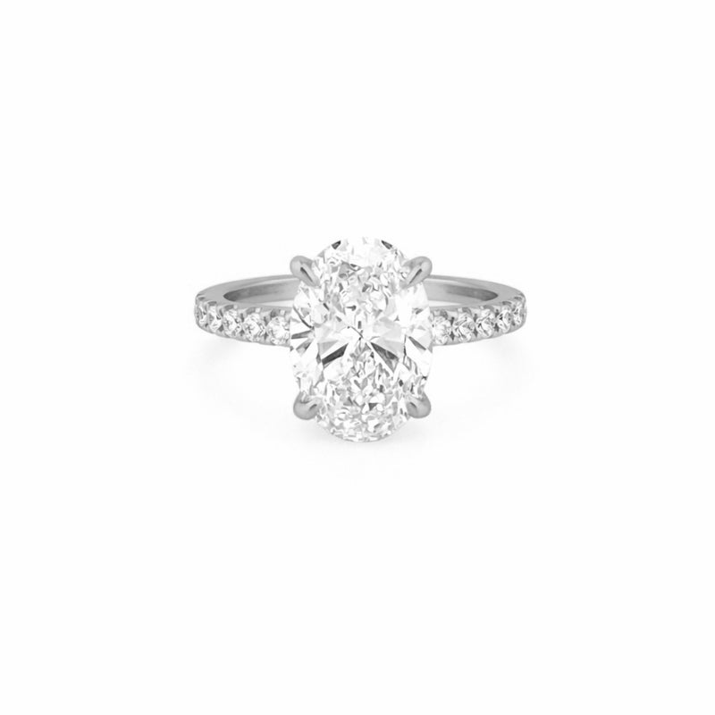 14K Gold 3.00 Carat Lab Grown Oval Diamond Prong Set Under Halo Engagement Ring
