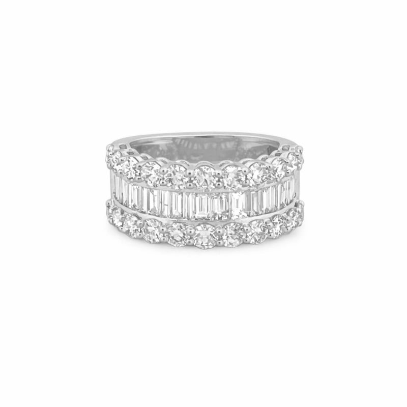 14K Gold 9.3MM Natural Baguette and Round Diamond Halfway Band