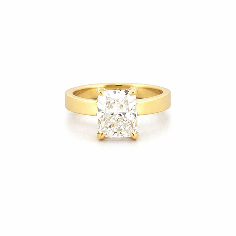 14K Gold Lab Grown 3.00 Carat Elongated Cushion Diamond Under Halo and 3MM Solitaire Engagement Ring