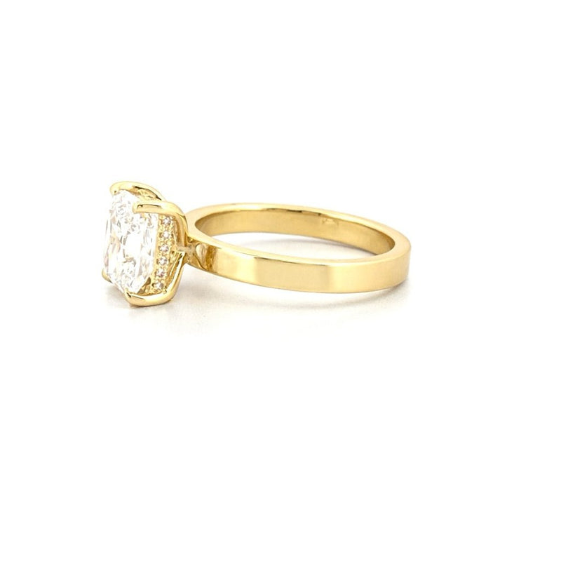 14K Gold Lab Grown 3.00 Carat Elongated Cushion Diamond Under Halo and 3MM Solitaire Engagement Ring