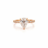 14K Gold 2.50 Carat Lab Grown Pear Diamond Under Halo Engagement Ring