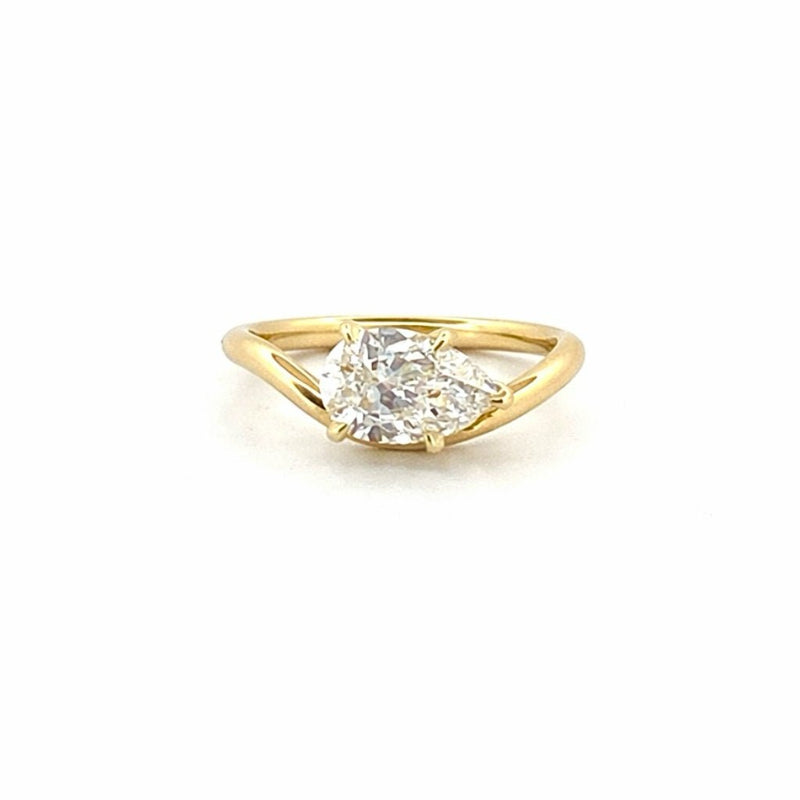 14K Gold East West 1.50 Carat Lab Grown Diamond Pear Curved Engagement Ring
