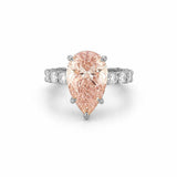 14K Gold 5.00 Carat Lab Grown Pear Pink Diamond U Prong and Under Halo Engagement Ring