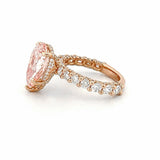 14K Gold 5.00 Carat Lab Grown Pear Pink Diamond U Prong and Under Halo Engagement Ring