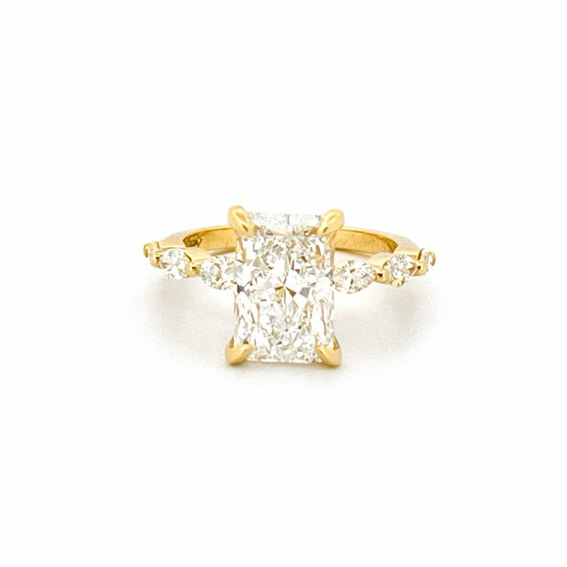 14K Gold 2.00 Carat Lab Grown Radiant Diamond Marquise and Under Halo Engagement Ring