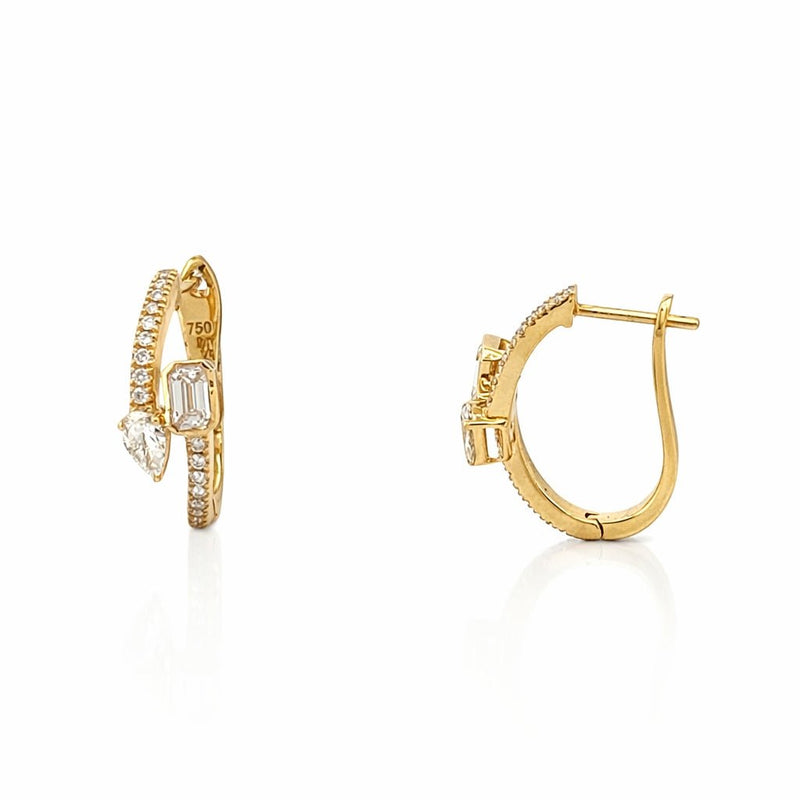 14K Gold Emerald and Pear Diamond Huggie Earrings