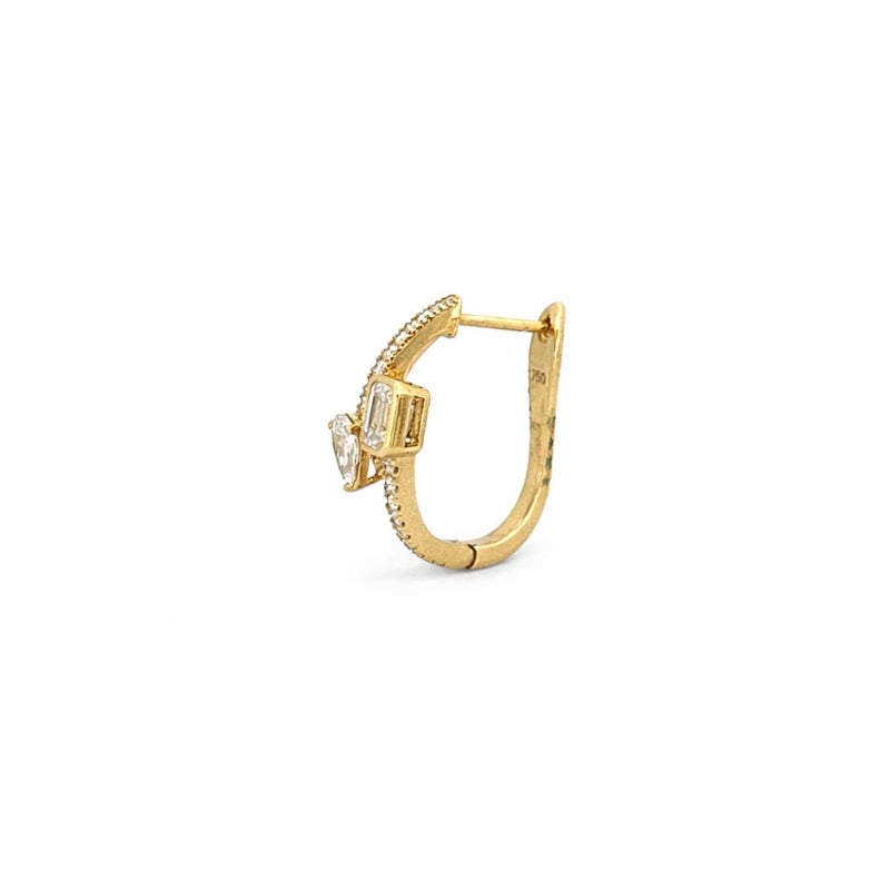 14K Gold Emerald and Pear Diamond Huggie Earrings