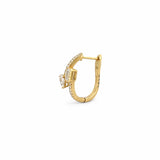 14K Gold Emerald and Pear Diamond Huggie Earrings