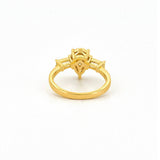 14K Gold Three Stone Cluster Pear Shape and Baguette Diamond Engagement Ring