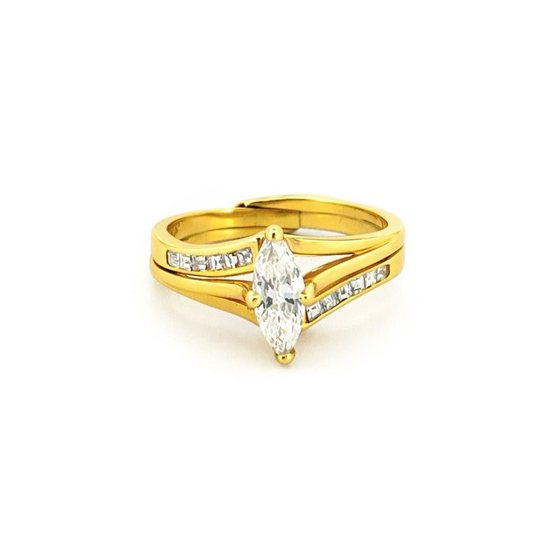 14K Gold Marquise Diamond  Baguette Channel Set Engagement Ring
